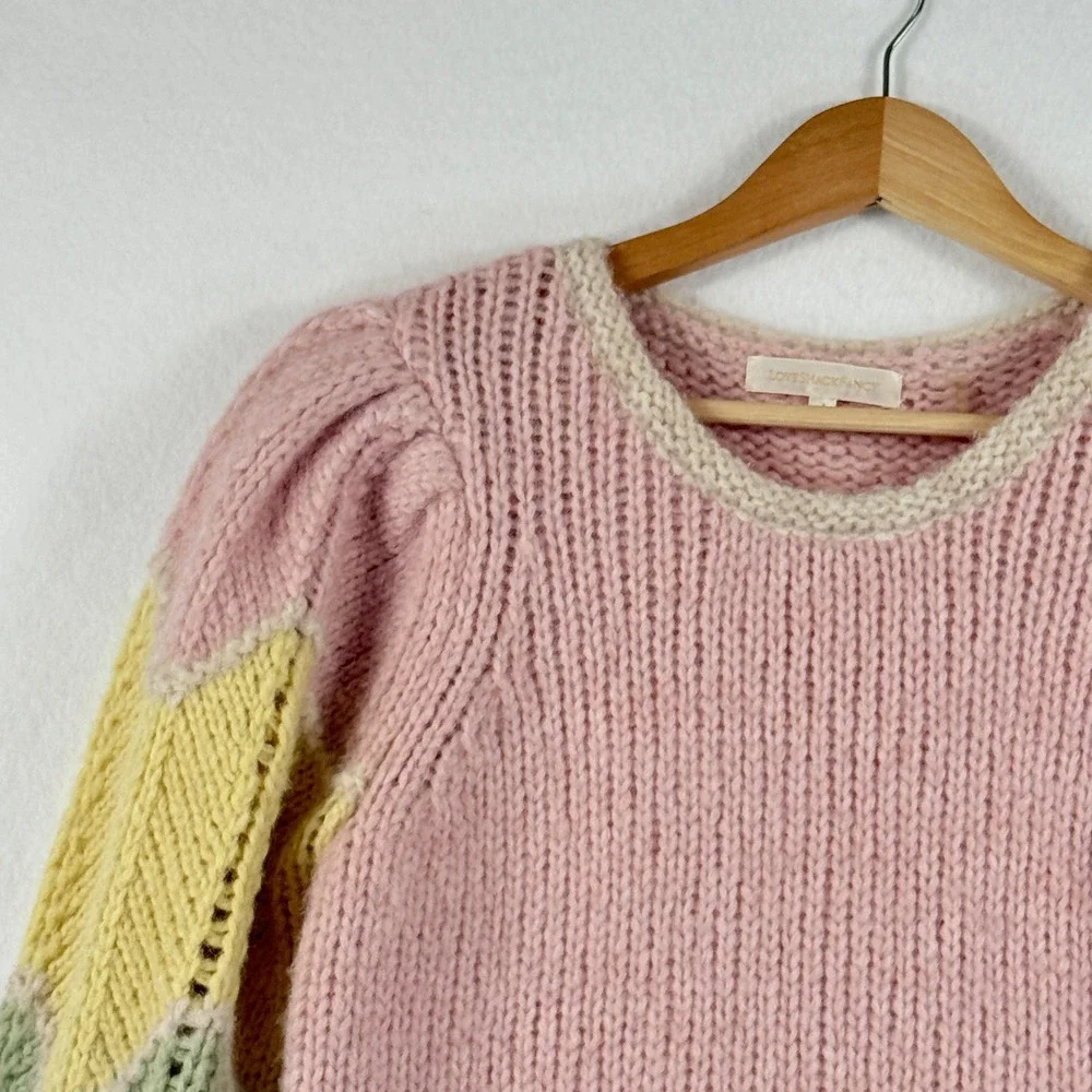 LoveShackFancy Aspyn Sweater WomensSmall Pink Alpaca Blend Puff Sleeve Soft Girl
